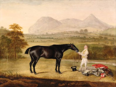 Mr. David Pugh's Grouse held by a groom