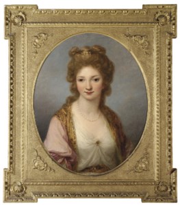 Portrait of Selina FitzHerbert (d. 1772), half-length, in a white chemise and pink and gold embroidered mantle