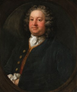 Portrait of a Gentleman, possibly Edward Cope Hopton (1707-1754), half-length, in a blue coat and red waistcoat trimmed with gold, feigned oval