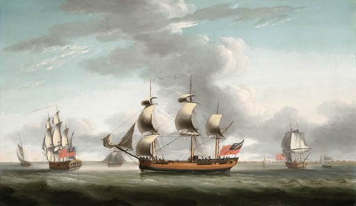 Three views of a British Merchantman