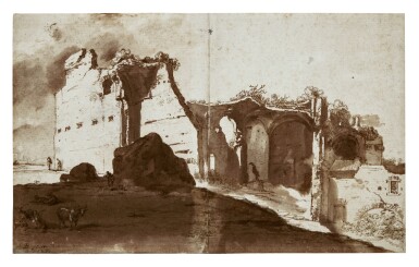 Recto: The Ruins of the Baths of Diocletian, Rome; Verso: Sketch of Houses
