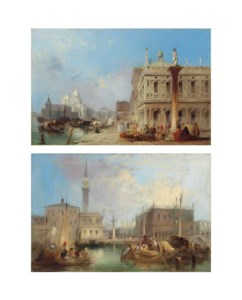 The entrance to the Grand Canal, Venice, from the Piazetta, with the Church of Santa Maria della Salute in the distance; and The Doge's Palace, The Piazetta and the Campanile of St Mark's, seen from the Bacino