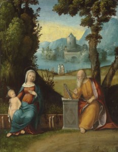 The Madonna and Child, painted by Saint Luke, in a landscape