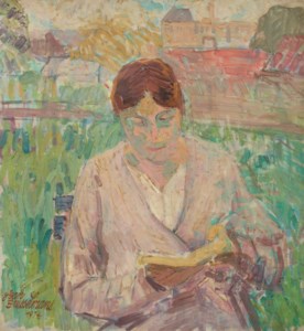 The wife of the artist reading