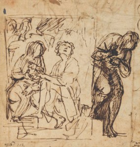The Denial of Saint Peter, with a subsidiary study for the same ( recto ); Further studies for the same composition ( verso )