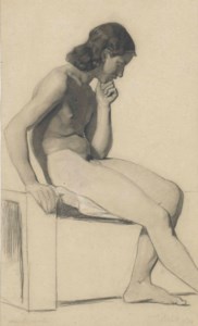 A youthful seated male nude; and A male nude holding a staff, seen from behind, with a subsidiary study of a profile