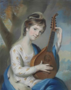 A portrait of Diana Sturt, later Lady Milner (1758-1805), three-quarter-length, in a blue cloak trimmed with ermine and holding a cittern