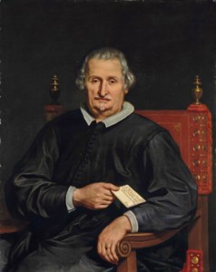 Portrait of a clergyman, half-length, in black robes, holding a letter