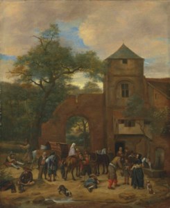 Travellers halting outside an inn