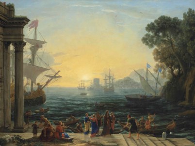 Claude Gellée, called Claude Lorrain, A Mediterranean port at sunrise with the Embarkation of Saint Paula for Jerusalem