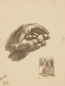 The artist's left hand