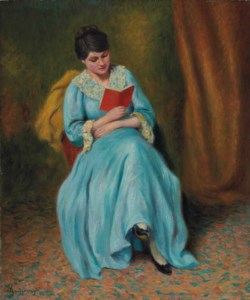 Femme en bleu qui lit