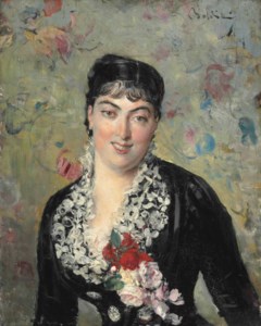 Portrait de femme au bouquet de roses