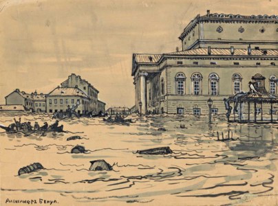 Illustration for 'The Bronze Horseman': The Imperial Theatre in flood
