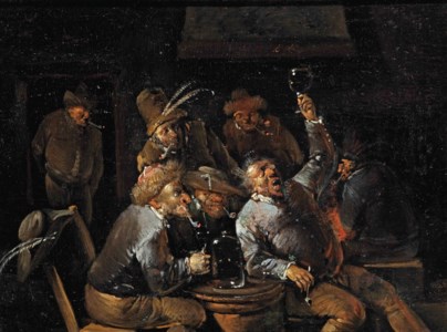 Peasants drinking and smoking in a tavern