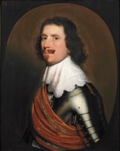 Portrait of a nobleman, half-length, in armor with a white lace collar and an orange sash, in a painted oval