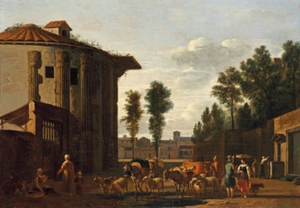 The Temple of Vesta, Rome, with a herdsman and other figures