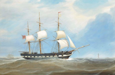 The Eliza Stewart under reduced sail in the Channel off the Eddystone lighthouse