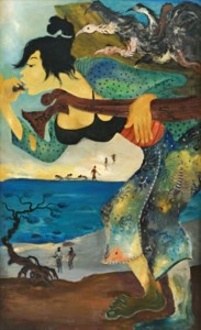 Woman with Fowl by the Beach