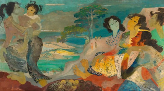 Women Overlooking a Cliff with a View of the Sea