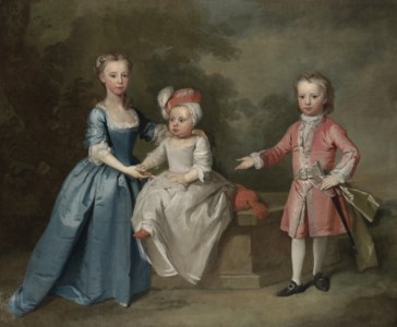 Group Portrait of three children, traditionally identified as the Craven children, full-length, in a wooded landscape