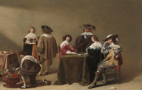 Elegant company playing cards in an interior