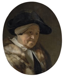 Portrait of a lady, bust-length, in a black hat and a fur mantle