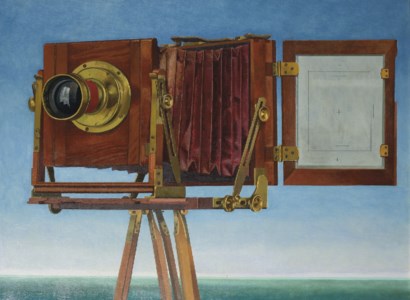 Portret van een camera aan zee