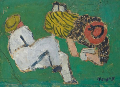 Deux personnages sur l'herbe