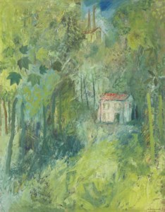A red-tiled cottage nestled in a wood