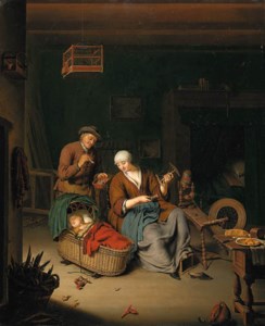 A peasant family in a cottage interior