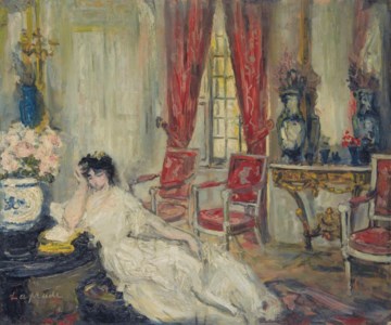 La femme de l'artiste accoudée dans son salon