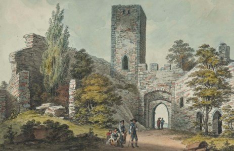 Personnages devant des ruines fortifiées