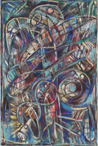 Figura azul (alegoría de San Sebastián flechado)