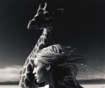 Jaime and giraffe, Mojave Desert, 1996