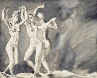 Three nude female dancers