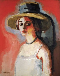 Kees van Dongen, La femme au collier - fond rouge