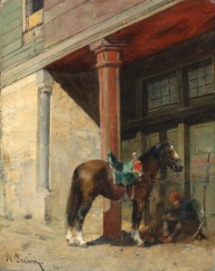A resting guard with his horse