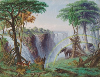 The Mosi-o-a-tunya (Smoke resounding) or Victoria Falls of the Zambesi River, Latitude 17.55.4 South