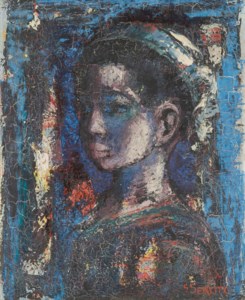 Portrait of a young woman wearing a headscarf