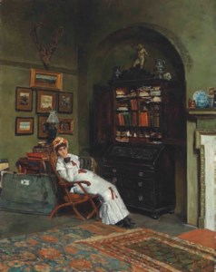 Portrait of Esther Kenworthy Waterhouse in the artist's studio, Primrose Hill