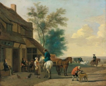 Figures outside a coaching inn
