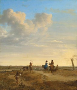 A hawking party in an extensive landscape