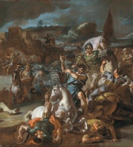 The defeat of Darius by Alexander the Great at the Battle of Issus