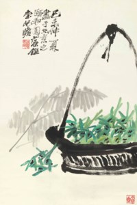 BASKET OF GREEN FLOWERS