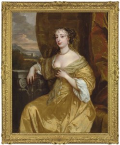 Portrait of a lady, traditionally identified as Barbara Palmer, née Villiers (1640-1709), Countess of Castlemaine and 1st Duchess of Cleveland, three-quarter-length, in a yellow dress, a coastal landscape beyond