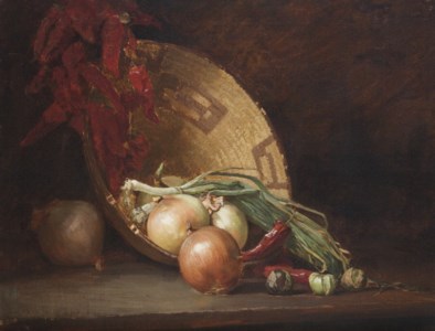 Still Life with Onions, Peppers and Basket