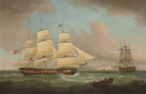 The East Indiaman True Briton in two positions and calling for a pilot off Dover