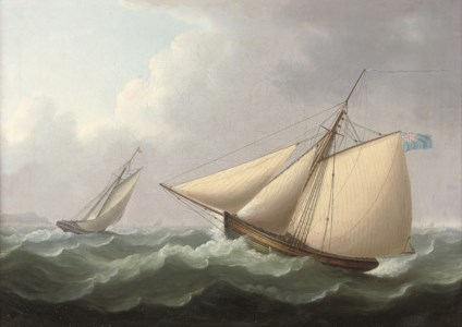 Cutters in pursuit in a stiff breeze offshore