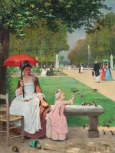 Feeding the birds at the Tuilleries, Paris
